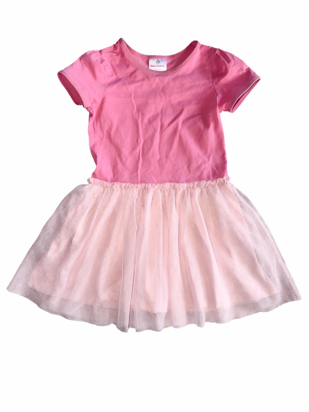 Hanna Andersson SPARKLE Pink Short Sleeve Tulle Tutu Skater Dress Size 120 6-7